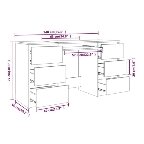 vidaXL Schreibtisch Räuchereiche 140x50x77 cm Holzwerkstoff