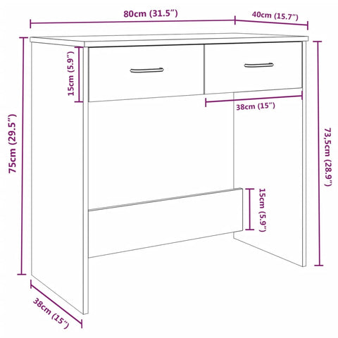 vidaXL Schreibtisch Räuchereiche 80x40x75 cm Holzwerkstoff