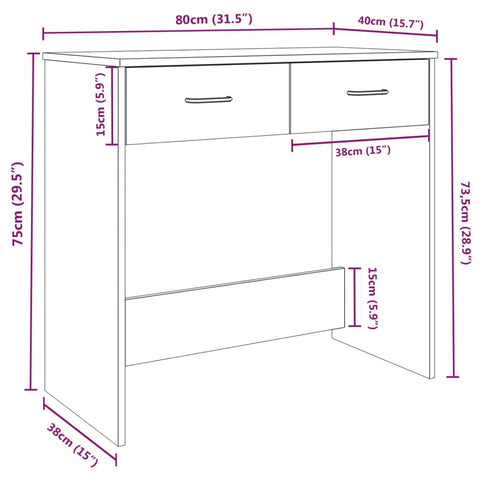 vidaXL Schreibtisch Braun Eichen-Optik 80x40x75 cm Holzwerkstoff