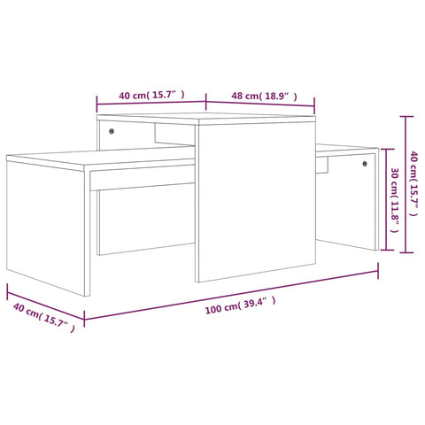 vidaXL Couchtisch-Set Räuchereiche 100x48x40 cm Holzwerkstoff