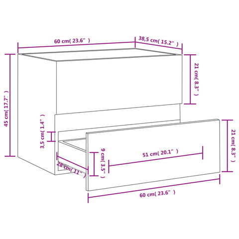 vidaXL Waschbeckenunterschrank Grau Sonoma 60x38,5x45 cm Holzwerkstoff