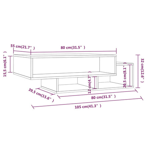 vidaXL Couchtisch Räuchereiche 105x55x32 cm Holzwerkstoff