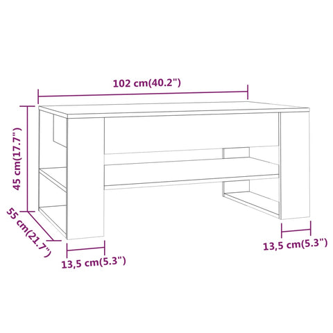 vidaXL Couchtisch Sonoma-Eiche 102x55x45 cm Holzwerkstoff