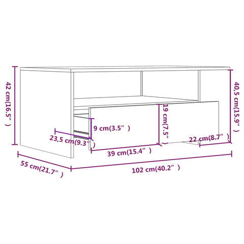 vidaXL Couchtisch Sonoma-Eiche 102x55x42 cm Holzwerkstoff