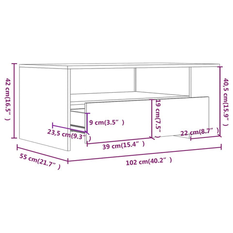 vidaXL Couchtisch Betongrau 102x55x42 cm Holzwerkstoff