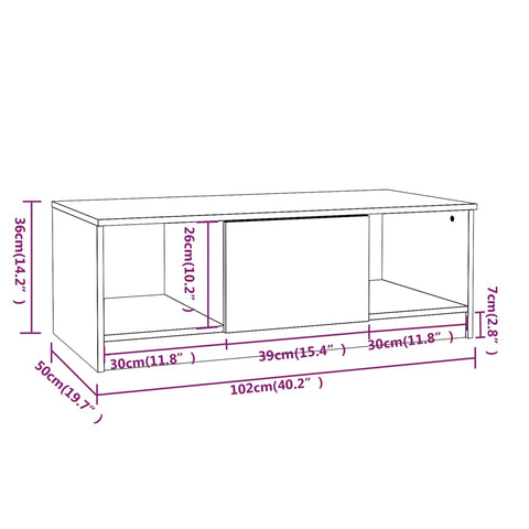 vidaXL Couchtisch Sonoma-Eiche 102x50x36 cm Holzwerkstoff