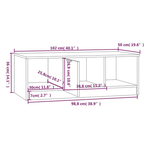 vidaXL Couchtisch Weiß und Sonoma-Eiche 102x50x36 cm Holzwerkstoff