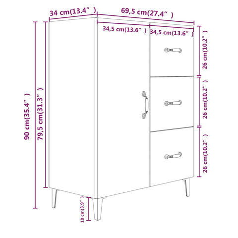 vidaXL Sideboard Schwarz 69,5x34x90 cm Holzwerkstoff