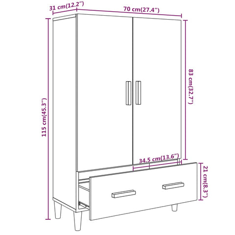 vidaXL Highboard Schwarz 70x31x115 cm Holzwerkstoff