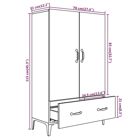 vidaXL Highboard Weiß 70x31x115 cm Holzwerkstoff