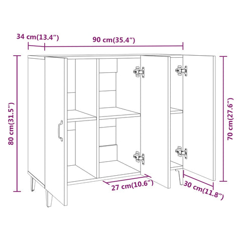 vidaXL Sideboard Räuchereiche 90x34x80 cm Holzwerkstoff