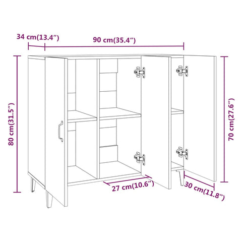 vidaXL Sideboard Grau Sonoma 90x34x80 cm Holzwerkstoff