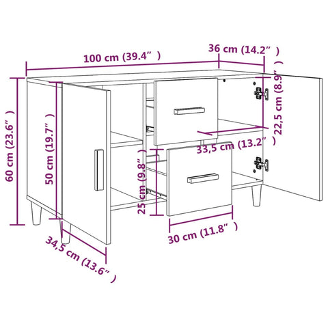 vidaXL Sideboard Grau Sonoma 100x36x60 cm Holzwerkstoff