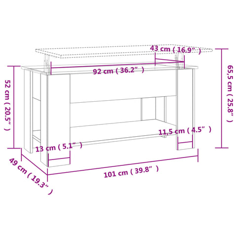 vidaXL Couchtisch Räuchereiche 101x49x52 cm Holzwerkstoff