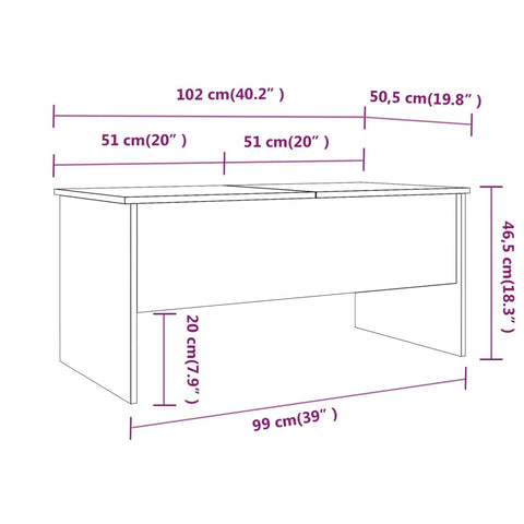 vidaXL Couchtisch Räuchereiche 102x50,5x46,5 cm Holzwerkstoff