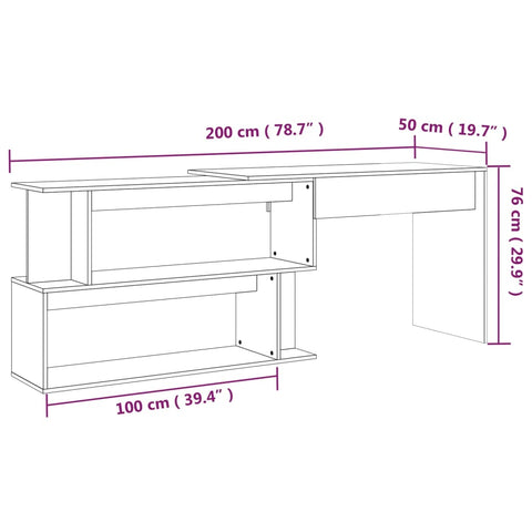 vidaXL Eckschreibtisch Räuchereiche 200x50x76 cm Holzwerkstoff