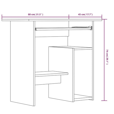 vidaXL Schreibtisch Braun Eichen-Optik 80x45x74 cm Holzwerkstoff