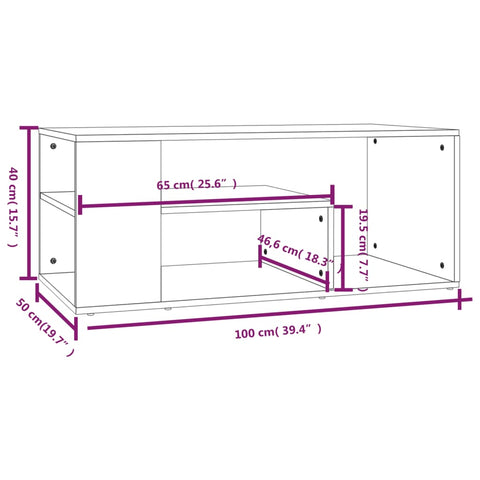 vidaXL Couchtisch Räuchereiche 100x50x40 cm Holzwerkstoff