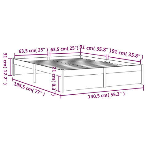 vidaXL Massivholzbett 135x190 cm