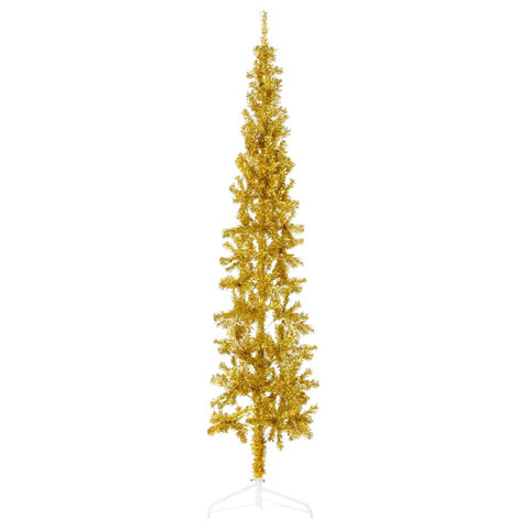 Künstlicher Halb-Weihnachtsbaum mit Ständer Schlank Gold 240 cm