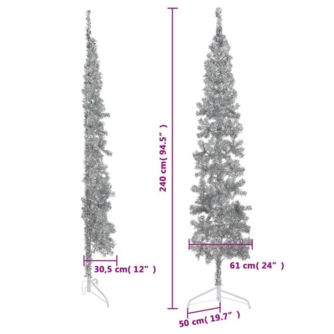 Künstlicher Halb-Weihnachtsbaum Ständer Schlank Silbern 240 cm