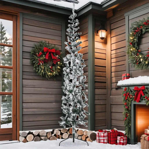 Künstlicher Halb-Weihnachtsbaum mit Schnee Schlank 210 cm