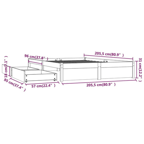 Bett mit Schubladen 200x200 cm