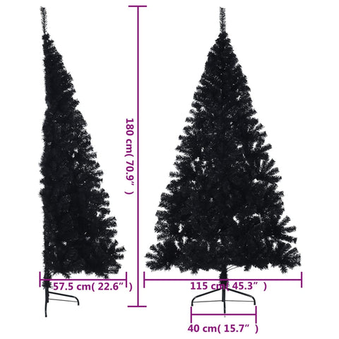 Künstlicher Halb-Weihnachtsbaum mit Ständer Schwarz 180 cm PVC