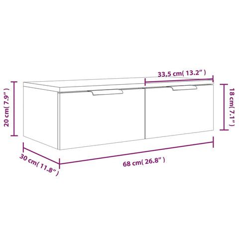 vidaXL Wandschrank Schwarz 68x30x20 cm Holzwerkstoff