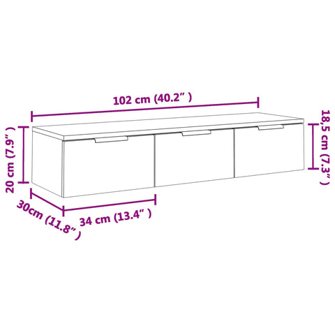 vidaXL Wandschrank Schwarz 102x30x20 cm Holzwerkstoff