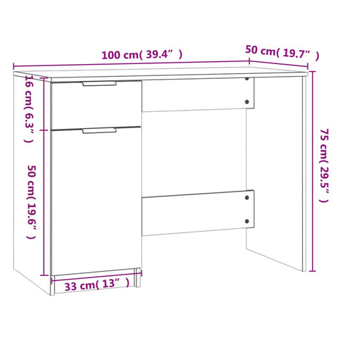 vidaXL Schreibtisch Schwarz 100x50x75 cm Holzwerkstoff