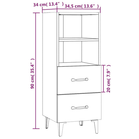 vidaXL Sideboard Weiß 34,5x34x90 cm Holzwerkstoff