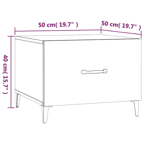 vidaXL Couchtisch mit Metallbeinen Sonoma-Eiche 50x50x40 cm