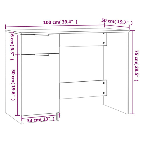 vidaXL Schreibtisch Räuchereiche 100x50x75 cm Holzwerkstoff