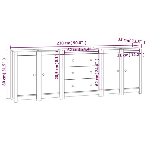 vidaXL Sideboard Weiß 230x35x80 cm Massivholz Kiefer