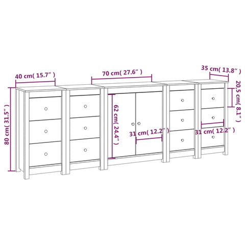 vidaXL Sideboard 230x35x80 cm Massivholz Kiefer