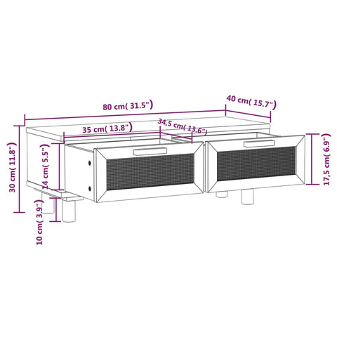 vidaXL Couchtisch Schwarz 80x40x30 cm Holzwerkstoff Massivholz Kiefer