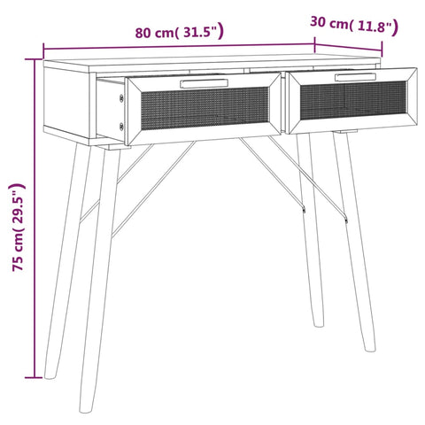 vidaXL Konsolentisch Weiß 80x30x75 cm Massivholz Kiefer Natur-Rattan