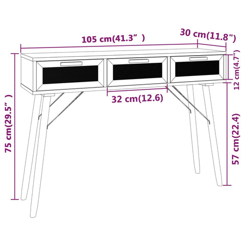 vidaXL Konsolentisch Schwarz 105x30x75cm Massivholz Natur-Rattan