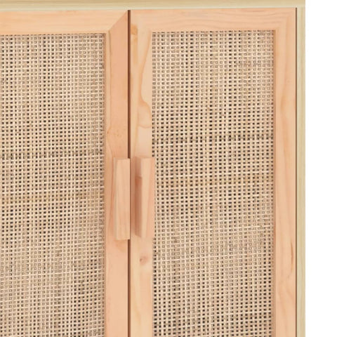 Sideboard Braun 60x30x70 cm Massivholz Kiefer und Natur-Rattan