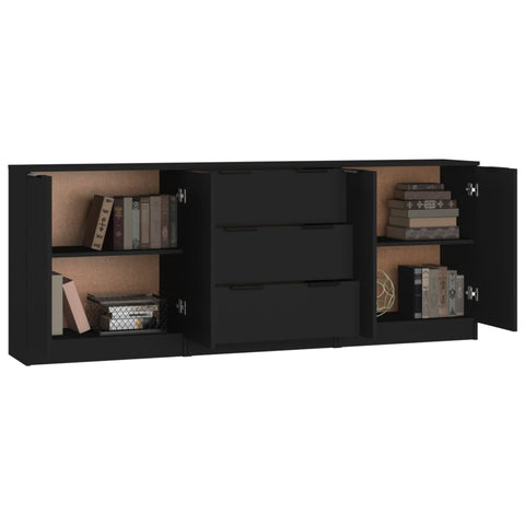 vidaXL 3-tlg. Sideboard-Set Schwarz Holzwerkstoff