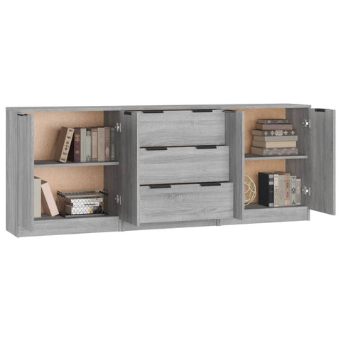 vidaXL 3-tlg. Sideboard Grau Sonoma Eiche-Optik Holzwerkstoff