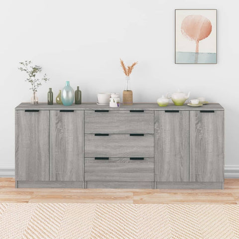 vidaXL 3-tlg. Sideboard Grau Sonoma Eiche-Optik Holzwerkstoff