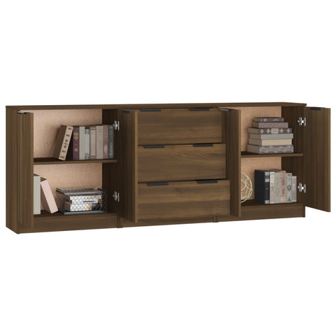 vidaXL 3-tlg. Sideboard Braun Eiche-Optik Holzwerkstoff