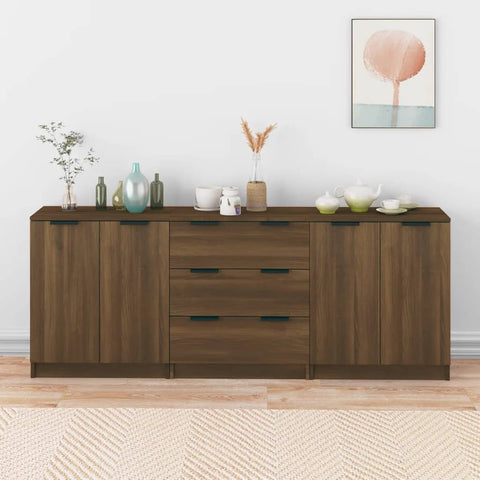 vidaXL 3-tlg. Sideboard Braun Eiche-Optik Holzwerkstoff