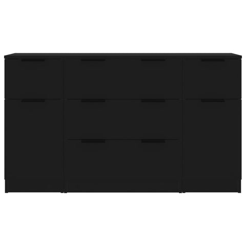 3-tlg. Sideboard-Set Schwarz Holzwerkstoff