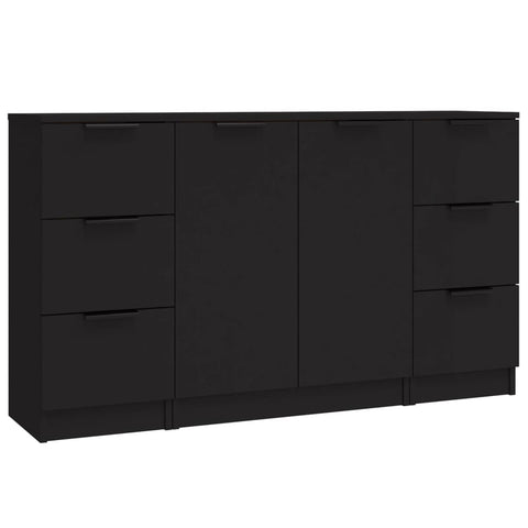 vidaXL Sideboards 3 Stk. Schwarz Holzwerkstoff