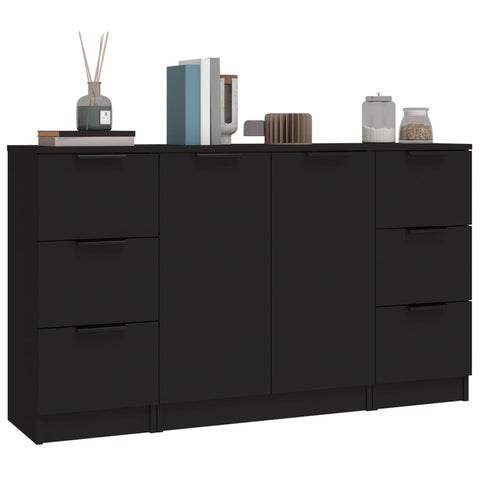 vidaXL Sideboards 3 Stk. Schwarz Holzwerkstoff