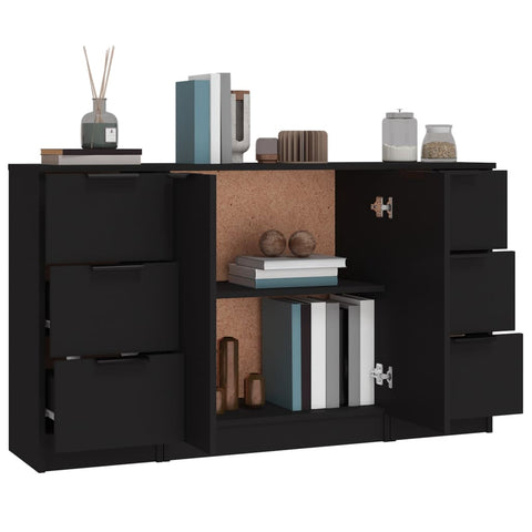 vidaXL Sideboards 3 Stk. Schwarz Holzwerkstoff