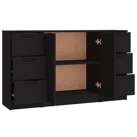 vidaXL Sideboards 3 Stk. Schwarz Holzwerkstoff